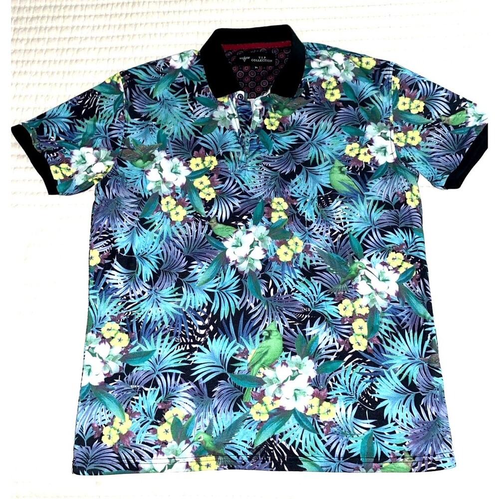 V.I.P. Collection Men's Floral Pattern Polo Shirt XL